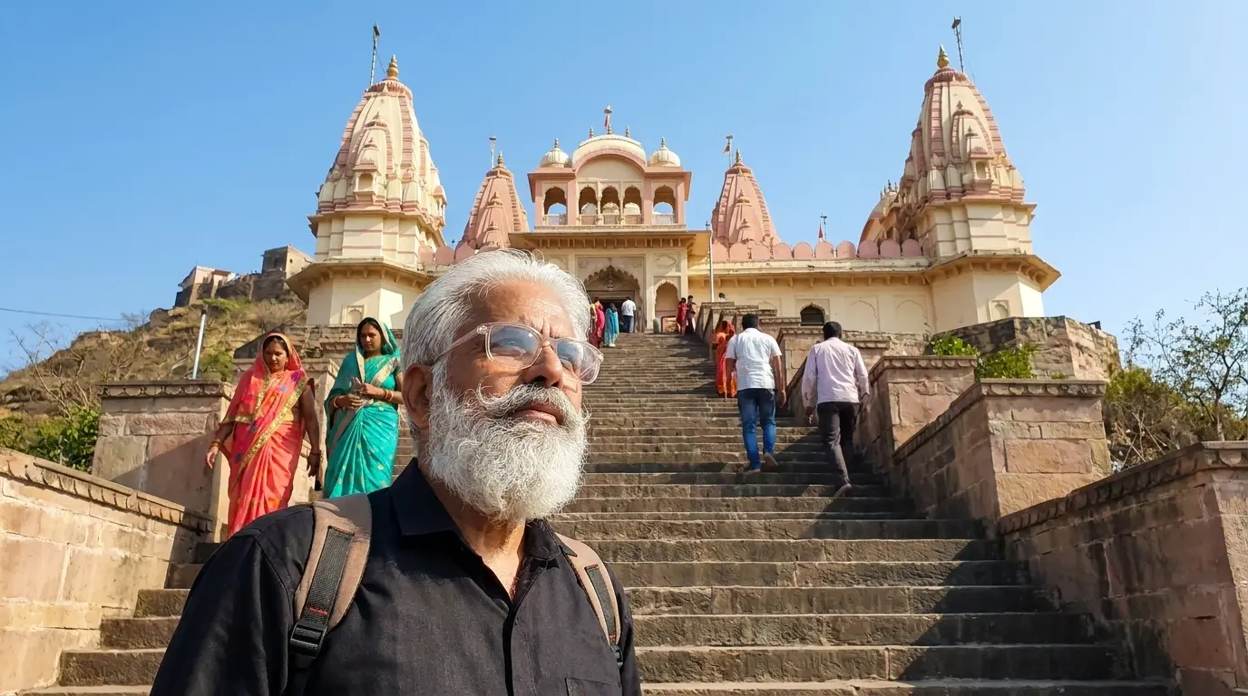 Hillside temple approach typical of the Mehandipur Balaji stop on this combined tour